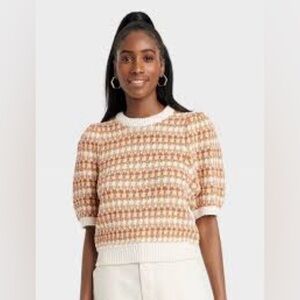 Universal Thread Crochet Striped Sweater with Puff Elbow Sleeves Size XS